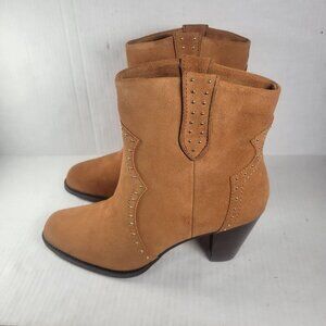 Aerosoles Women Lazu Tan Suede Western Studded 3.5" Heel Ankle Boots Size 9.5